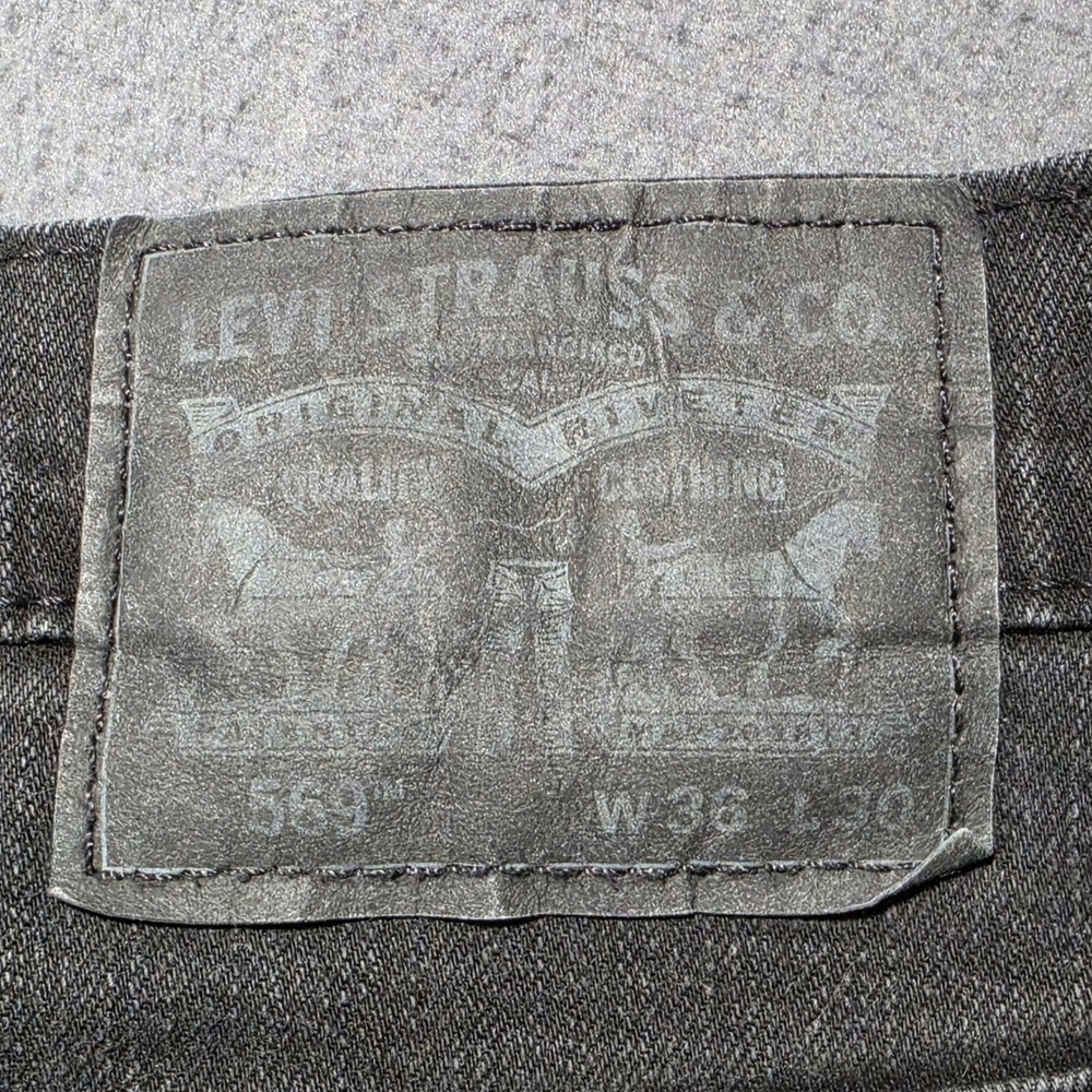 Levis 569 Loose Straight Jeans Mens 36x30 Faded Black Denim Pants - Picture 7 of 8